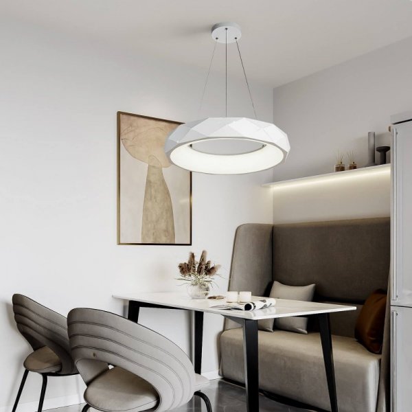 LAMPA WISZĄCA BIAŁA RING KOŁO OBRĘCZ DEKORACYJNA LED OKRĄGŁA DO SALONU SYPIALNI POKOJU LIGHT PRESTIGE REUS LP-8069/1P LED WH