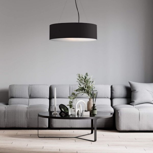 LAMPA WISZĄCA CZARNA Z ABAŻUREM DO SALONU SYPIALNI LIGHT PRESTIGE DELOS LP-8144/1P BK