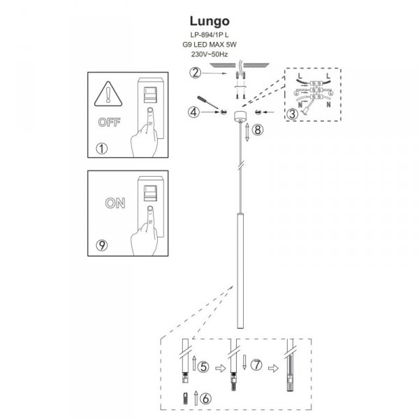 LAMPA WISZĄCA ZŁOTA DŁUGA TUBA NAD STÓŁ BAR WYSPĘ NOWOCZESNA MINIMALISTYCZNA DO JADALNI KUCHNI LIGHT PRESTIGE LUNGO LP-894/1P GD