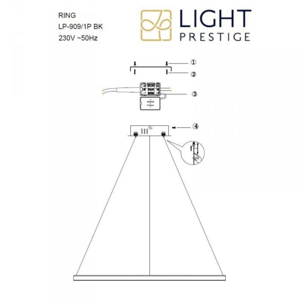 LIGHT PRESTIGE LP-909/1P 4S BK LAMPA WISZĄCA RING MAŁY 4000K KOŁO OBRĘCZ CZARNA 40CM 