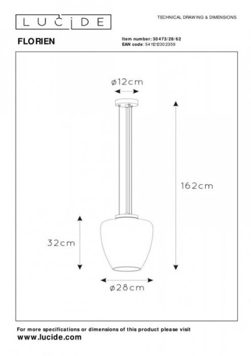 LAMPA WISZĄCA NOWOCZESNA SZKLANA DO SALONU KUCHNI JADALNI LUCIDE FLORIEN 30473/28/62