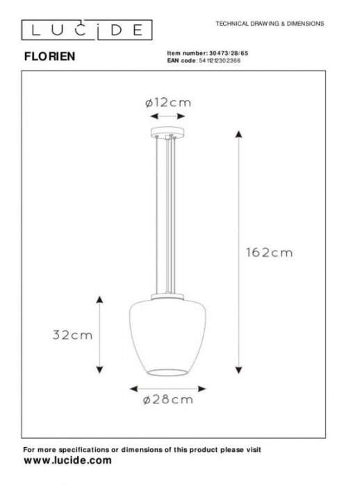 LAMPA WISZĄCA NOWOCZESNA SZKLANA DO SALONU KUCHNI JADALNI LUCIDE FLORIEN 30473/28/65
