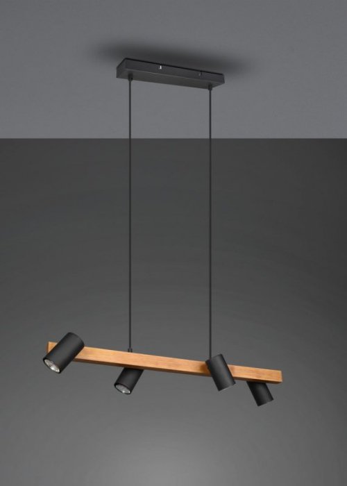 LAMPA WISZĄCA IMITACJA DREWNA DREWNOPODOBNA CZARNE REFLEKTORKI NAD STÓŁ DO KUCHNI JADALNI MARLEY 312490432 TRIO