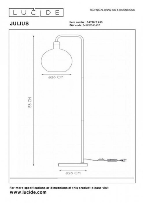 LAMPA PODŁOGOWA SZKLANA KULA  LUCIDE JULIUS 34738/01/65