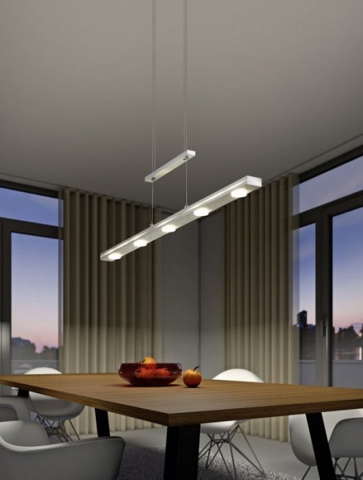 LAMPA WISZĄCA LED NAD STÓŁ DO KUCHNI JADALNI Z REGULOWANĄ WYSOKOŚCIĄ NIKIEL MAT  NOWOCZESNA LACAL 379190707 TRIO