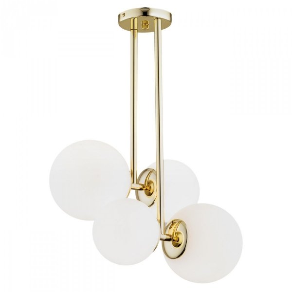 LAMPA SUFITOWA WISZĄCA ZŁOTA MOSIĄDZ GLAMOUR Z KLOSZAMI KULAMI BIAŁYMI KULE BIAŁE NOWOCZESNA DO POKOJU SALONU SYPIALNI KUCHNI ARGON MORITZ 1743