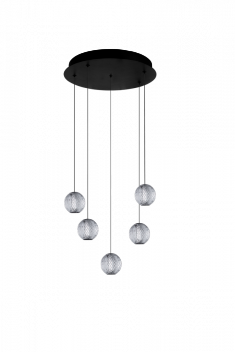 AZZARDO AZ6017 EDEM 5 ROUND BK LAMPA WISZĄCA CZARNA NA KOLE KULE TRANSPARENTNE DEKORACYJNE LED GLAMOUR