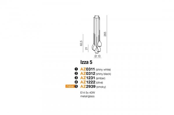 AZZARDO IZZA 5 AZ2939 LAMPA WISZĄCA SZKLANY KLOSZ DYMIONE SZKŁO