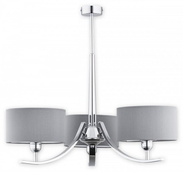 LAMPA WISZĄCA ŻYRANDOL CHROM Z SZARYM ABAŻUREM DO SALONU LEMIR ORSO O2873_W3_CH_+_SZA