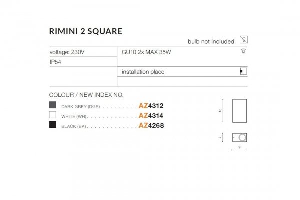 AZZARDO RIMINI SQUARE IP54 AZ4314 LAMPA ŚCIENNA ZEWNĘTRZNA BIAŁA PODWÓJNA
