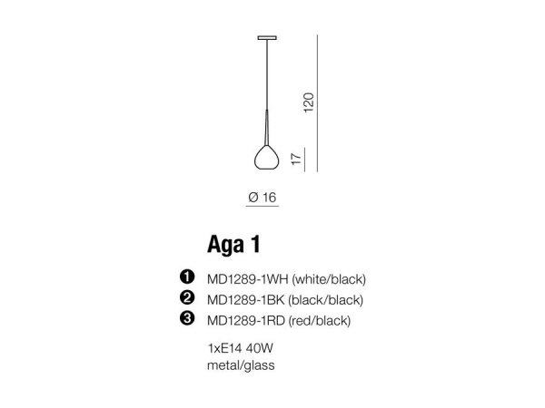 AZZARDO AGA 1 AZ1061 LAMPA WISZĄCA MINIMALISTYCZNA CZARNA
