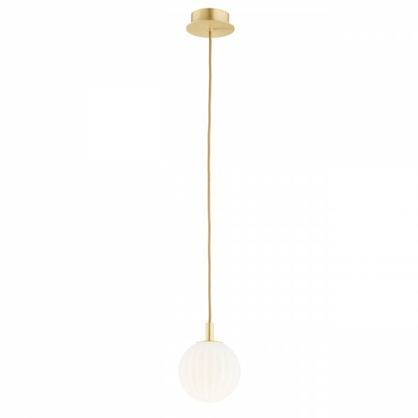 LAMPA WISZĄCA ZŁOTA KULA BIAŁA 12CM BIAŁY SZKLANY KLOSZ ZŁOTO MOSIĄDZ SZCZOTKOWANY DO SALONU SYPIALNI KUCHNI JADALNI NAD STÓŁ WYSPĘ GLAMOUR ARGON PALOMA 8506
