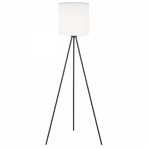 LAMPA PODŁOGOWA NA TRÓJNOGU CZARNO BIAŁA CZARNA Z BIAŁYM ABAŻUREM KLOSZEM DO SALONU HILARY 4084