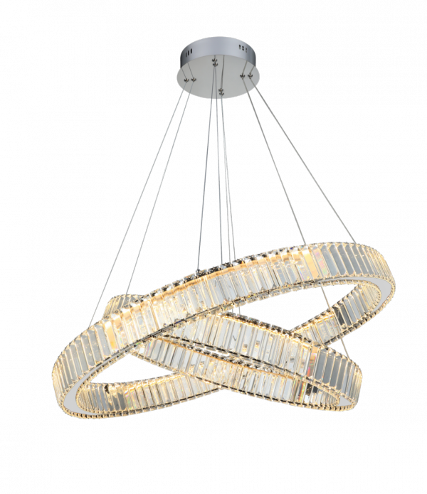 AZZARDO AZ5793 SPARK PENDANT 60+80 DIMM CH LAMPA WISZĄCA CHROM KOŁA RINGI SZKLANE KRYSZTAŁOWE GLAMOUR 
