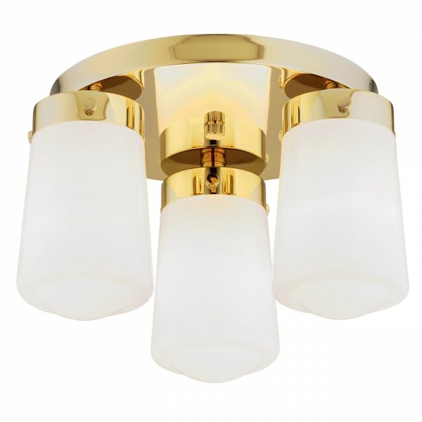 LAMPA SUFITOWA PLAFON ZŁOTA Z BIAŁYMI KLOSZAMI HERMETYCZNA DO ŁAZIENKI W STYLU GLAMOUR PASADENA 6165 