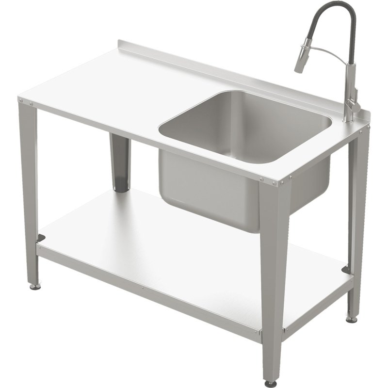 Stół roboczy do pracowni pasiecznej ze stali nierdzewnej ze zlewozmywakiem i kranem, 1500 mm