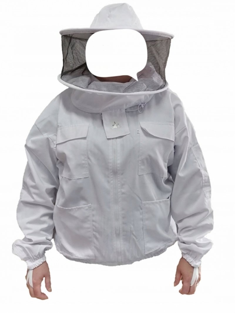 Bluza pszczelarska z zamkiem, kapelusz odpinany, biała