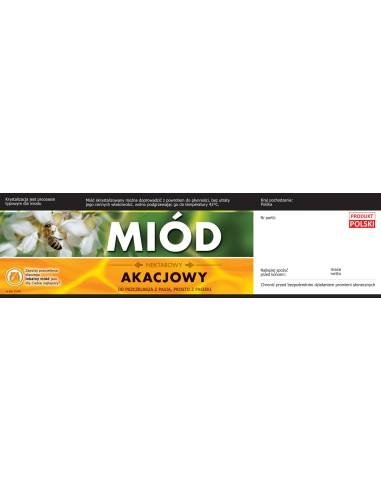 Paczka etykiet z kontretykietą na miód akacjowy (100szt) Samoprzylepne (200 mm x 55 mm). 
