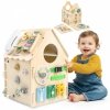 Drewniany, edukacyjny domek aktywności Montessori 6 w 1- sensoryczna tablica manipulacyjna