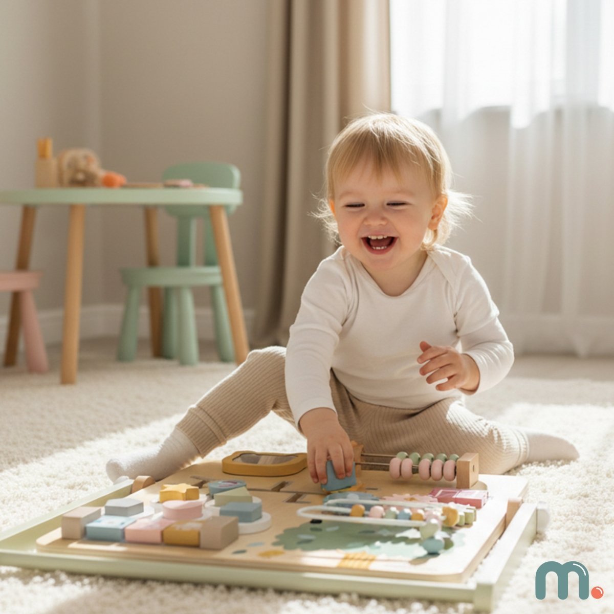 Drewniana Tablica Manipulacyjna Montessori 8 w 1 ze stojakiem Sensoryczna, Edukacyjna - Farma