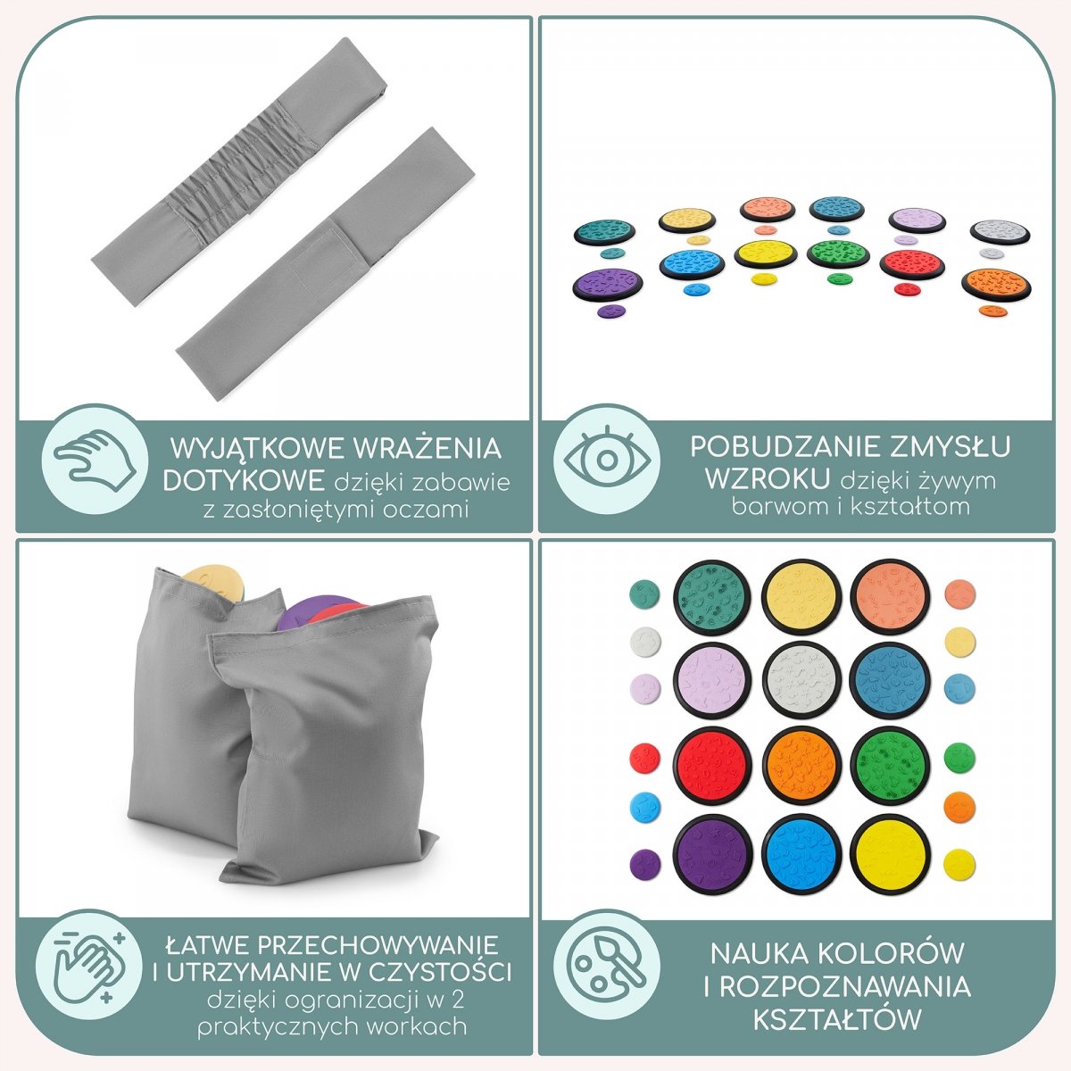 Kolorowe dyski sensoryczne dla dzieci - 24 sztuki