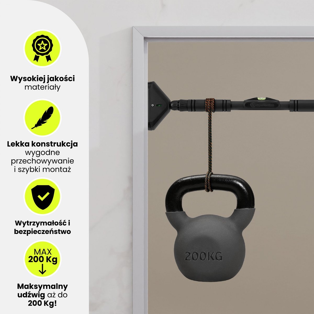 Drążek rozporowy do podciągania HyperMotion regulowany 70–100 cm, 200kg, czarny