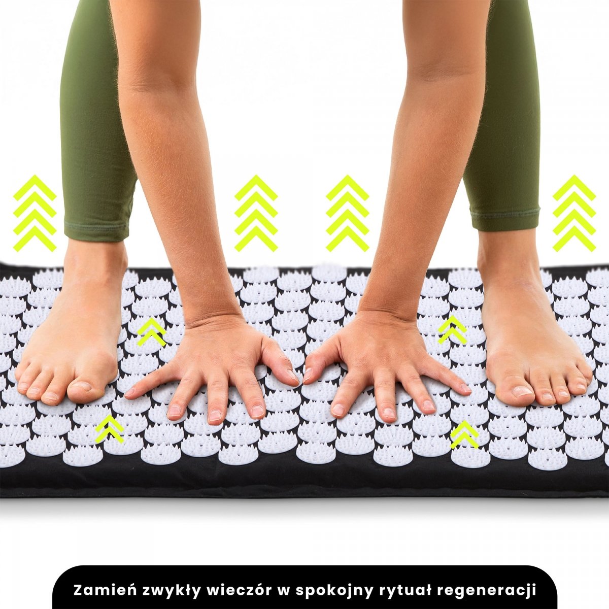 Mata do akupresury ECO lniana z włóknem kokosowym i poduszką z gryki – 68 cm HyperMotion czarno-biała