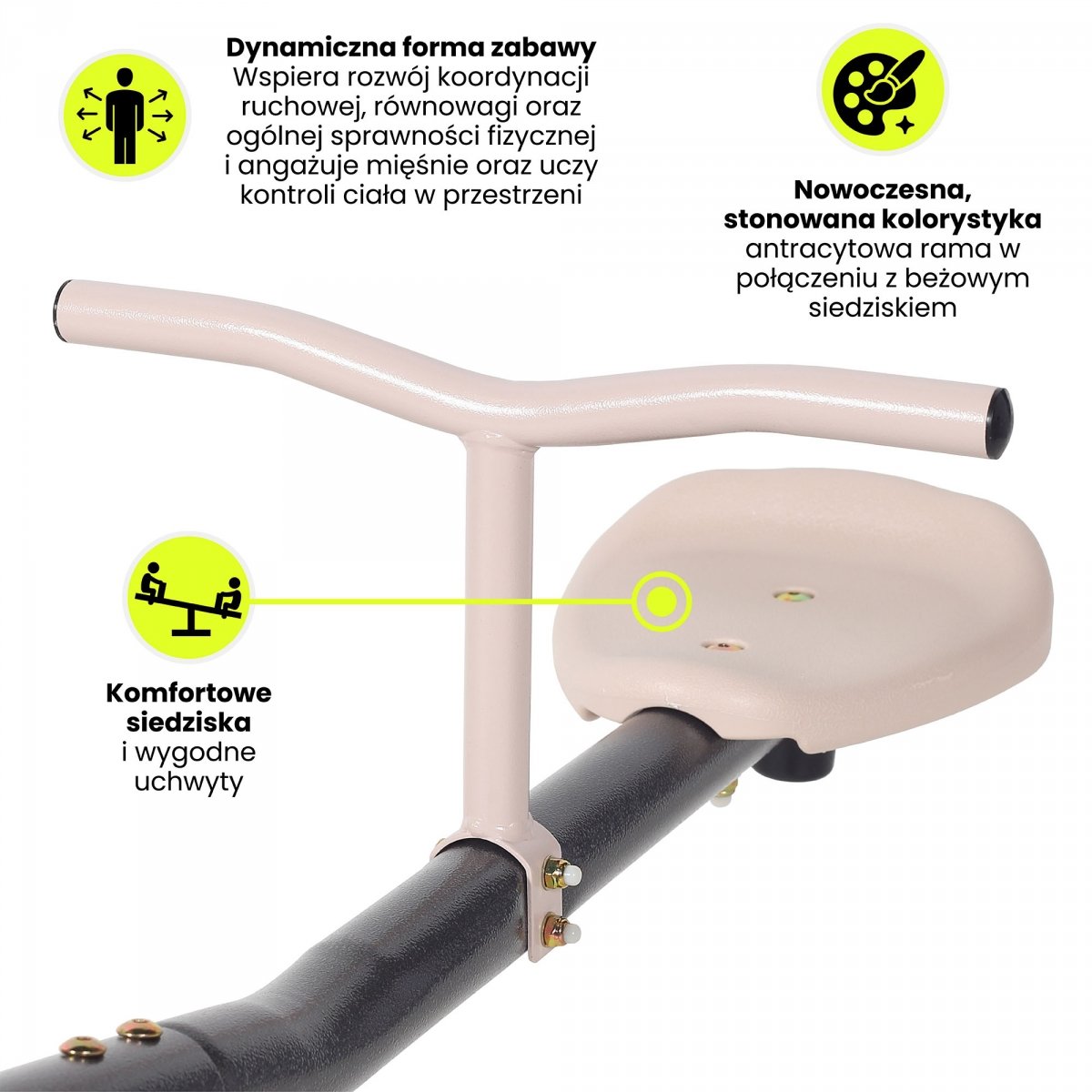 Huśtawka ogrodowa 2w1 - równoważnia z funkcją obrotu 360° - kolor beżowy