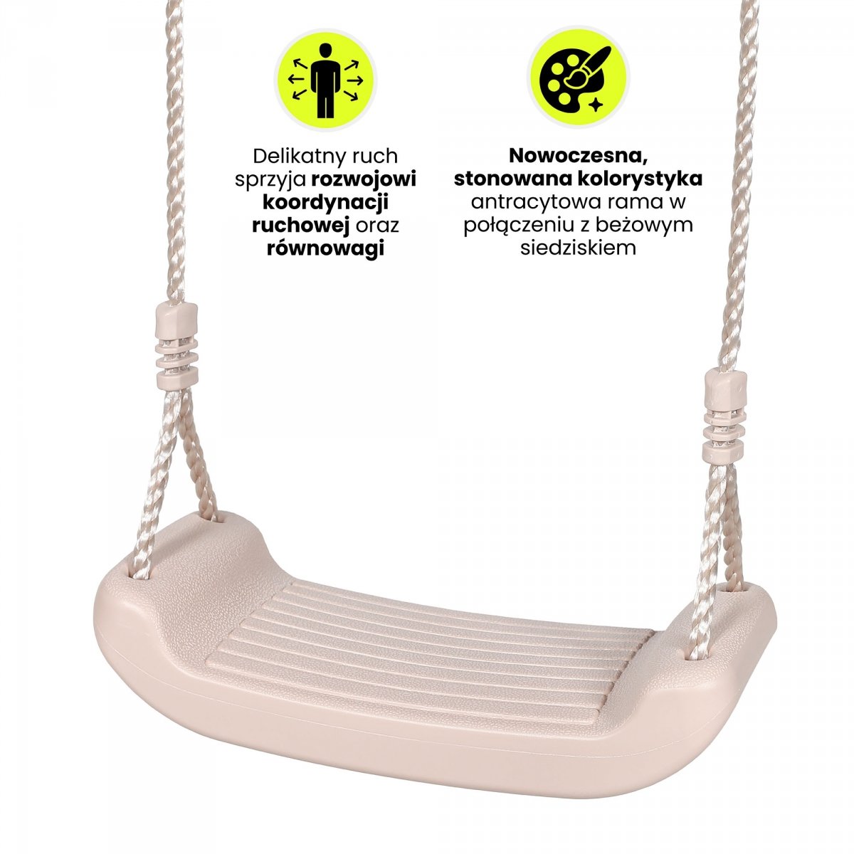 Podwójna huśtawka ogrodowa dla dzieci HyperMotion z regulowaną wysokością siedziska, kolor beżowy