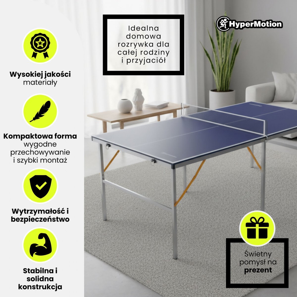 Przenośny, składany stół do ping ponga, tenis stołowy Hyper Motion dla dzieci i dorosłych