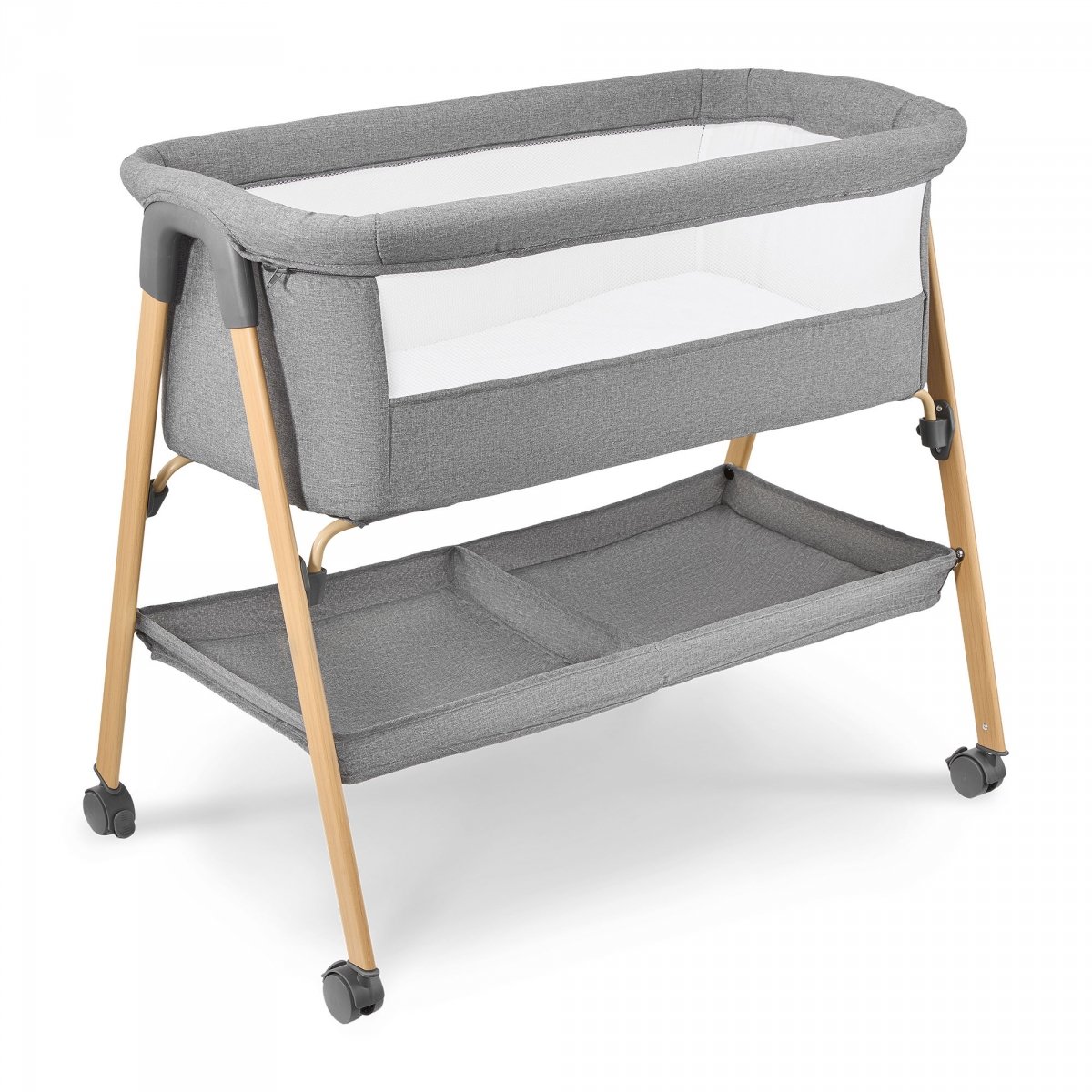 Łóżeczko niemowlęce, wolnostojące, turystyczne, kołyska z materacem – szare