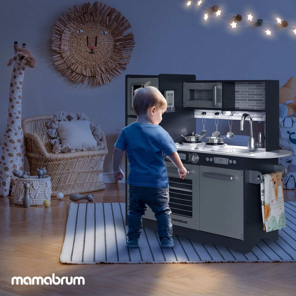 Kuchnia drewniana XXL z oświetleniem LED, fartuszkiem i akcesoriami