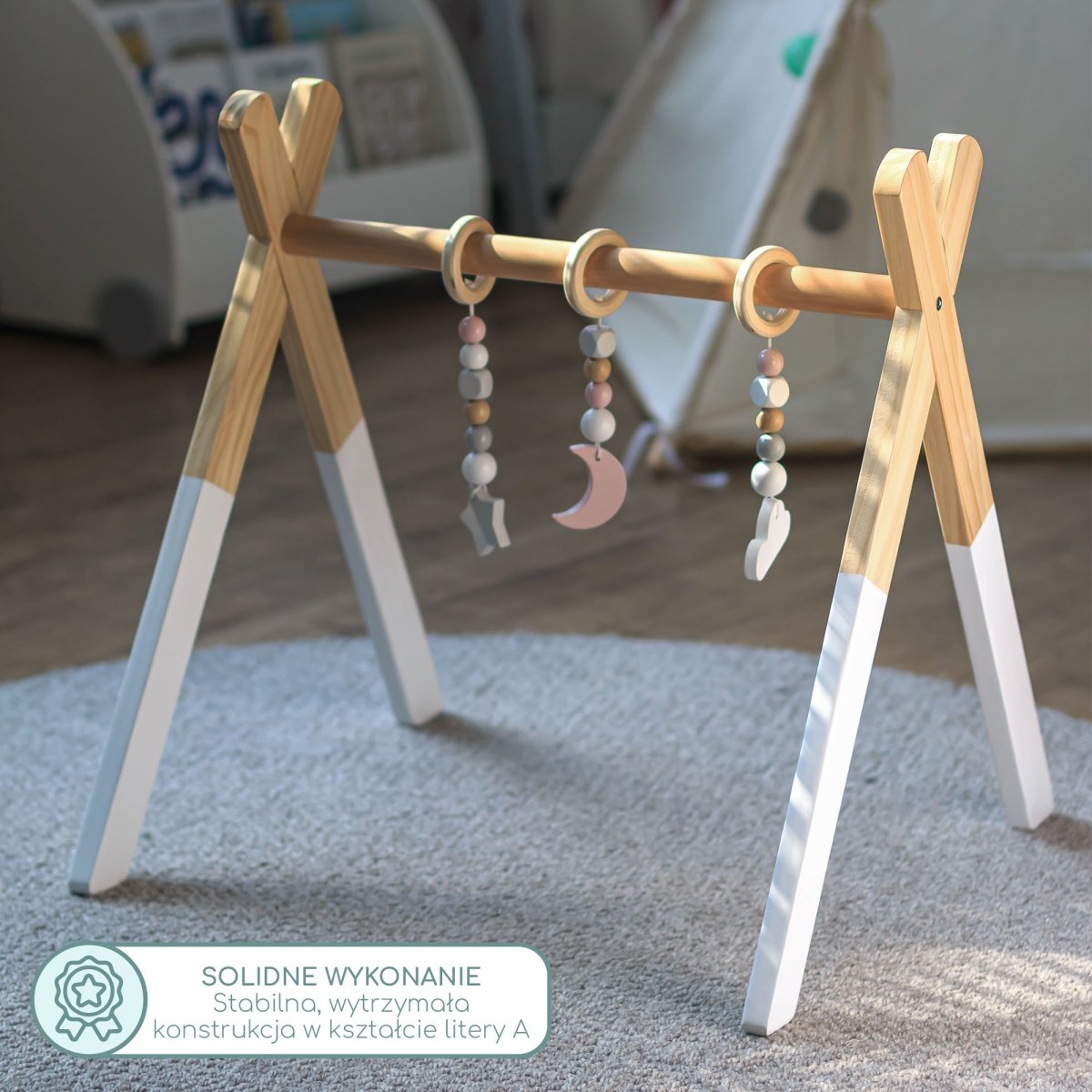 Drewniany stojak edukacyjny Baby Gym - kolor biały