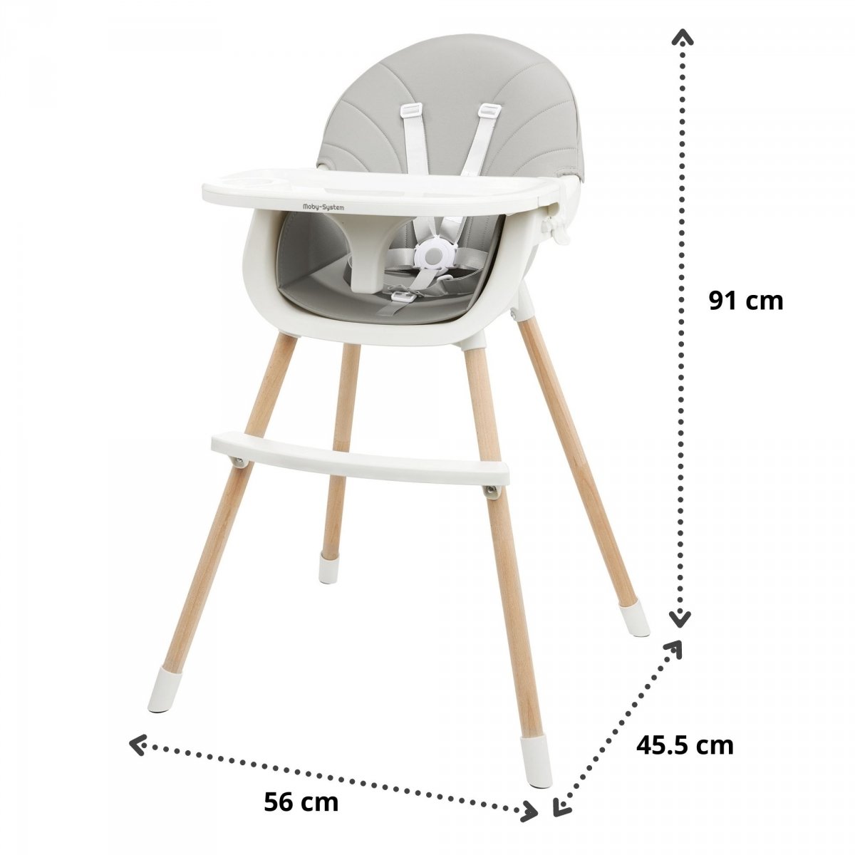 Krzesełko do karmienia AMELIA 3w1 Moby-System, szare 