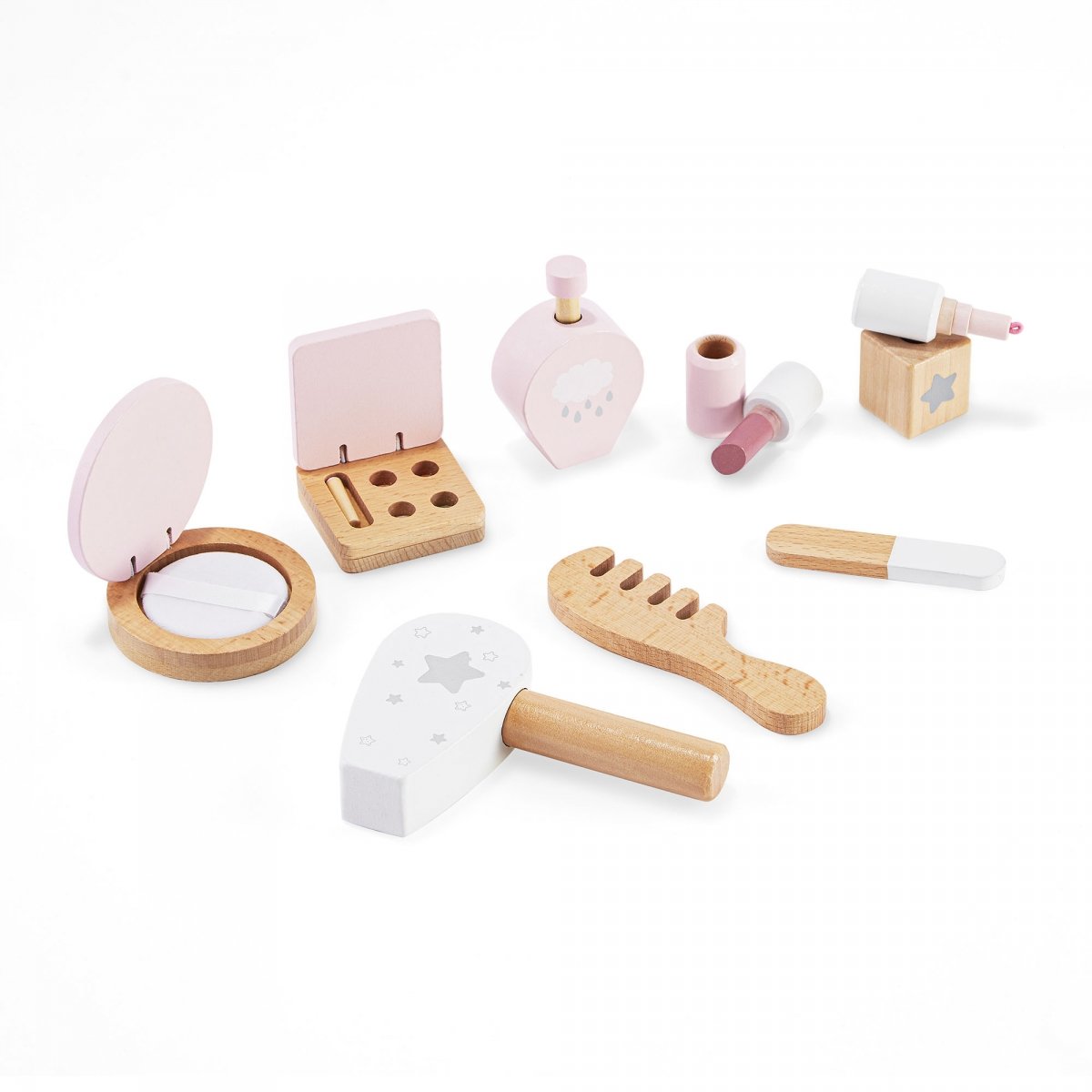 Drewniana toaletka dla dzieci z oświetleniem LED o płynnej regulacji jasności, krzesełkiem i akcesoriami