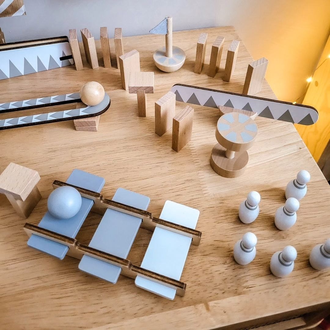 Drewniane klocki domino - tor przeszkód - 48 elementów