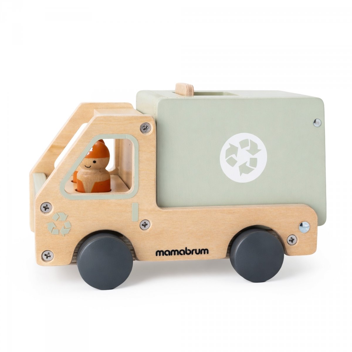 Drewniane auto do segregacji odpadów - śmieciarka z akcesoriami