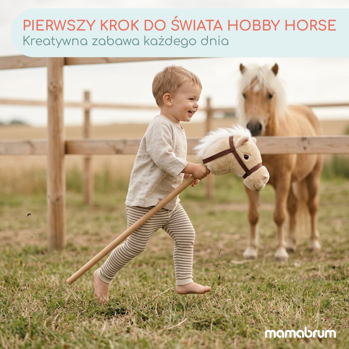 Hobby Horse – koń na kiju dla dzieci 80 cm, beżowy