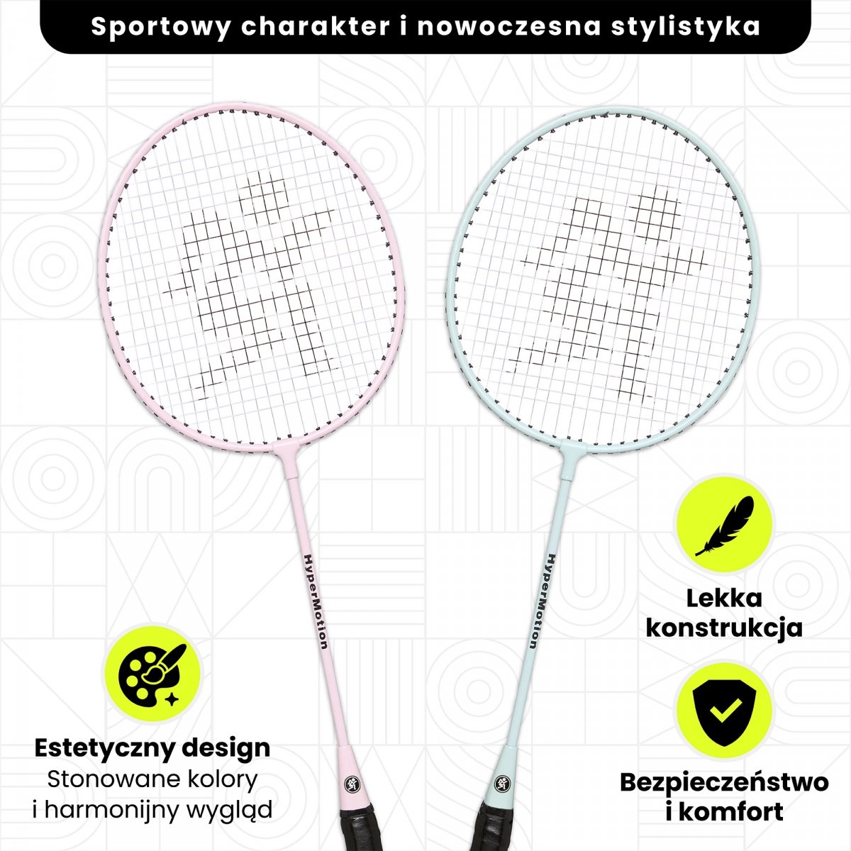 Zestaw do gry w badmintona HyperMotion – 2 rakiety, lotka - kolor różowy