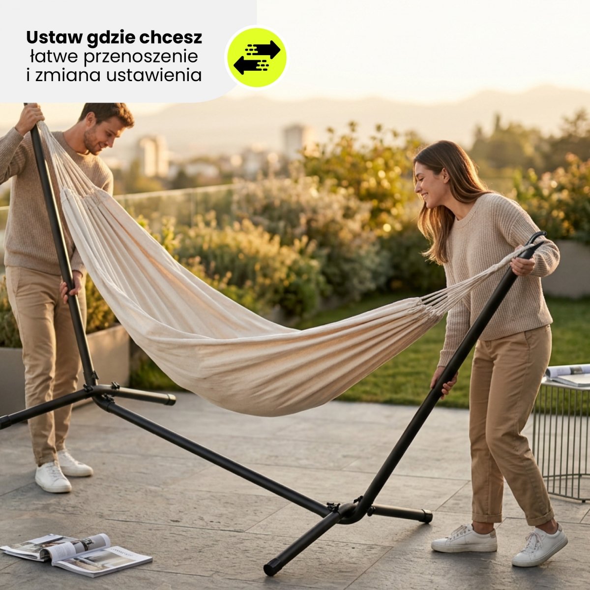 Stelaż do hamaka metalowy, solidny stojak na hamak ogrodowy