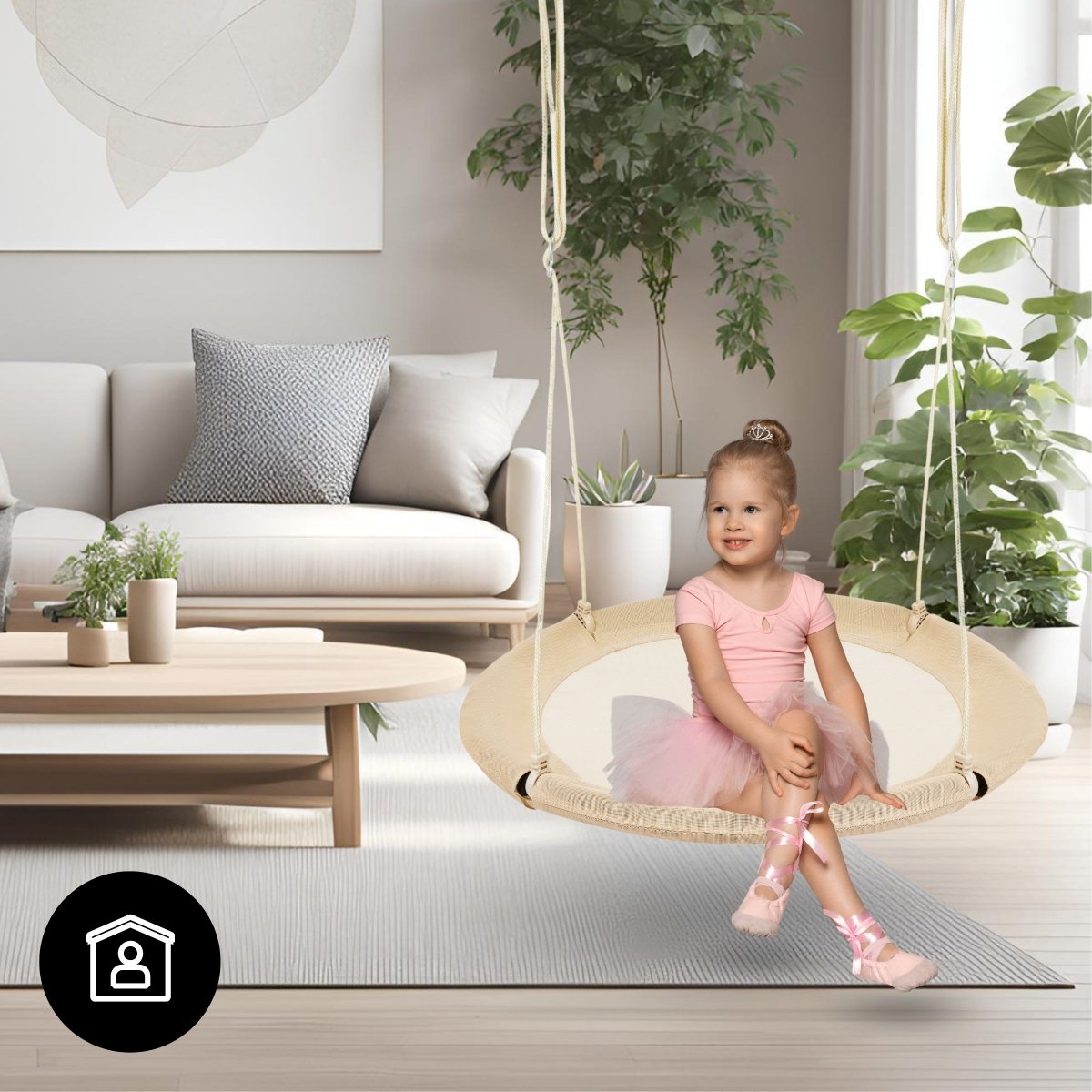 Huśtawka bocianie gniazdo HyperMotion - średnica 100 cm, kolor beżowy boho