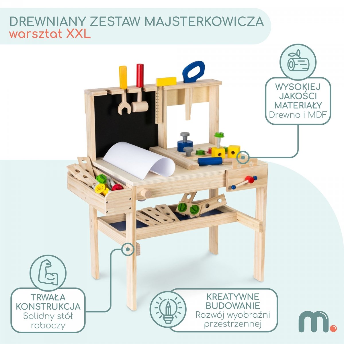 Drewniany zestaw majsterkowicza warsztat XXL - 75 elementów