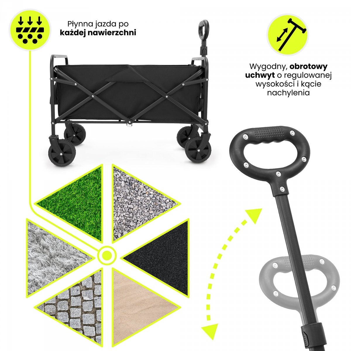 Wózek turystyczny plażowy składany HyperMotion - kolor czarny, 80 kg
