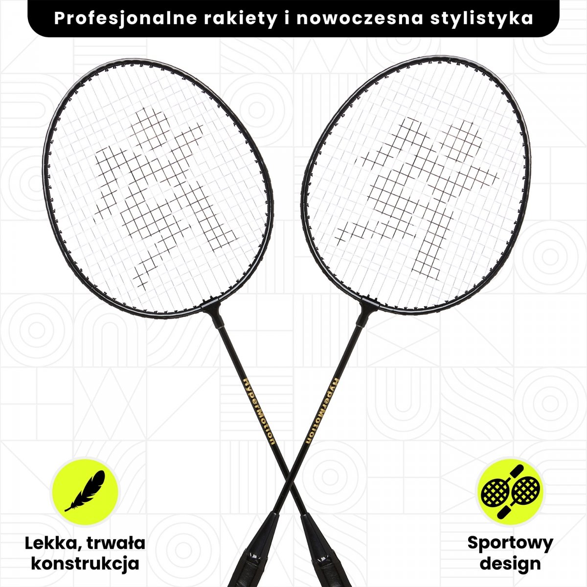 Przenośny zestaw do badmintona HyperMotion z siatką i walizką – 2 rakiety, 2 lotki
