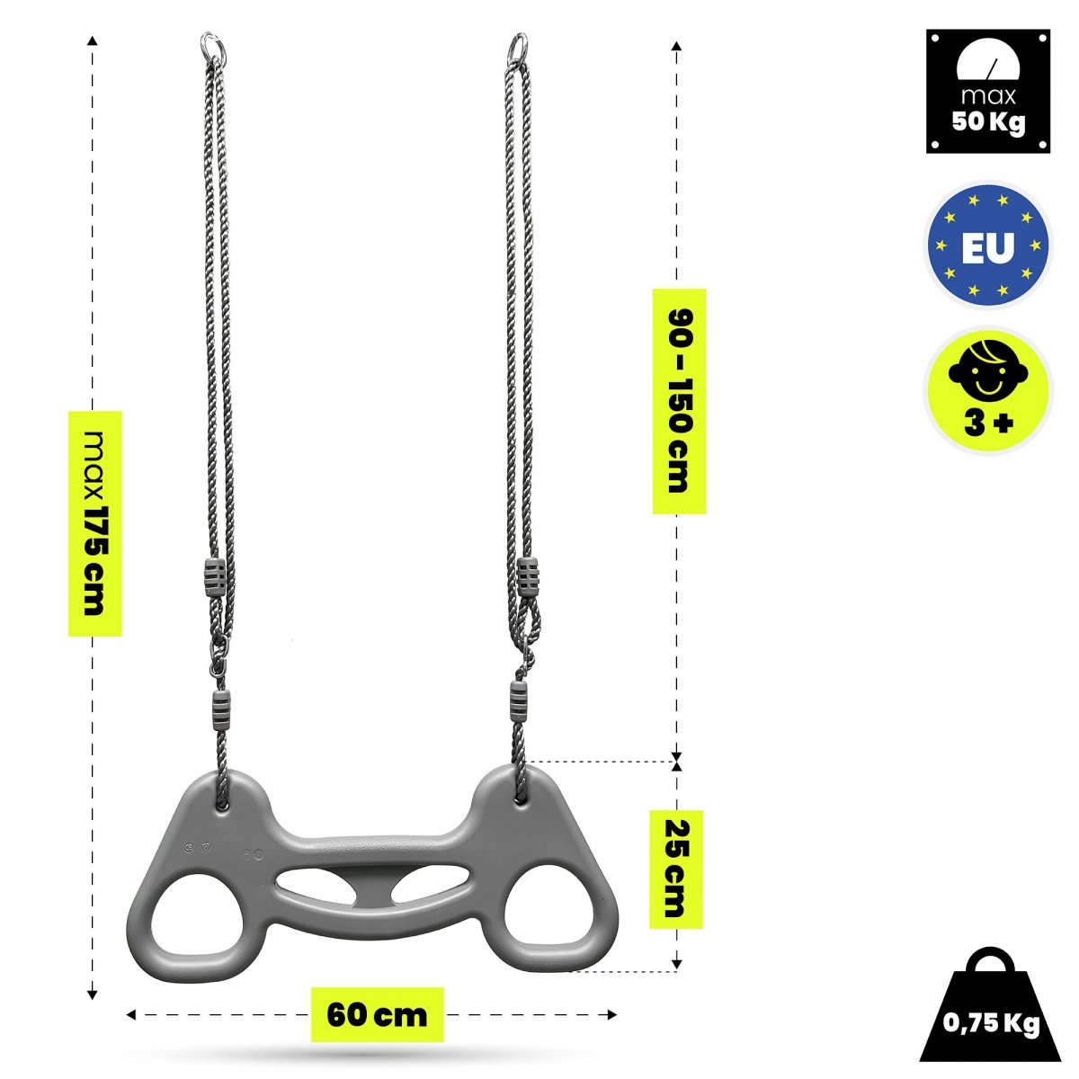 Ergonomiczny trapez gimnastyczny - uchwyt treningowy na linach, zestaw do huśtawki HyperMotion