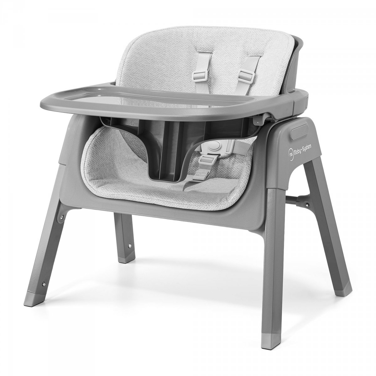 Składane krzesełko do karmienia Noxi 3w1, dwupoziomowe dla dziecka - Moby-System szare