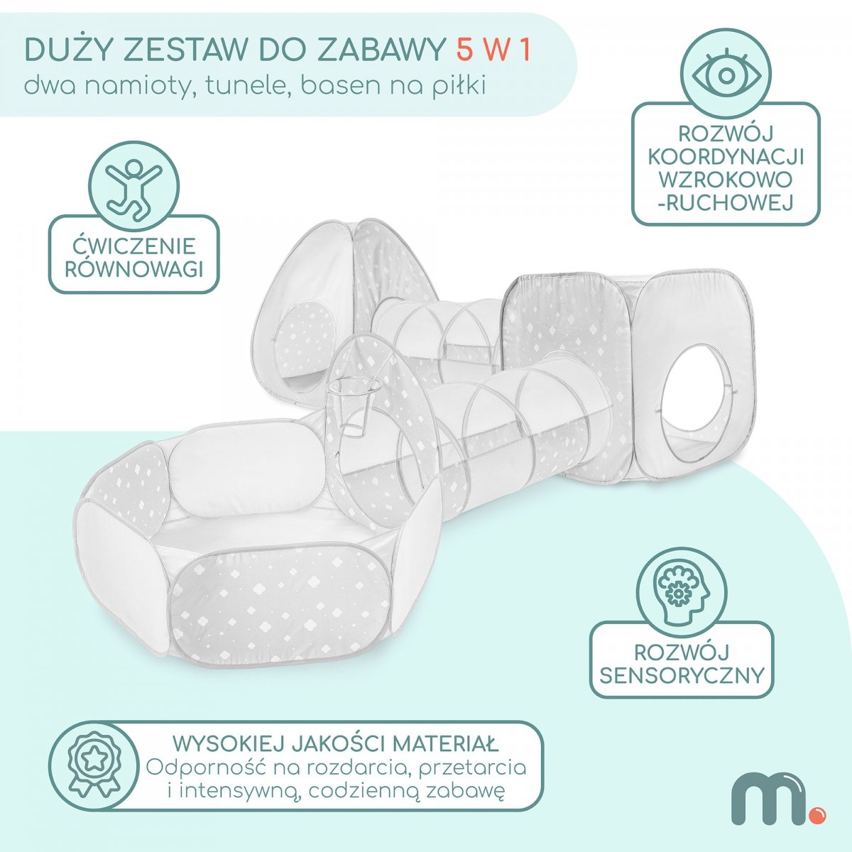 Duży zestaw do zabawy 5 w 1 - dwa namioty, tunele, basen na piłki - plac zabaw dla dziecka do pokoju i ogrodu, labirynt