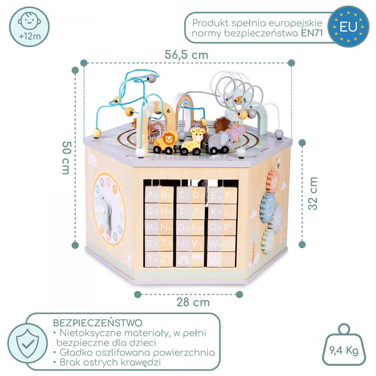 Duża Drewniana Kostka Edukacyjna - zabawka Montessori z magnetyczną kolejką i pętlami motorycznymi
