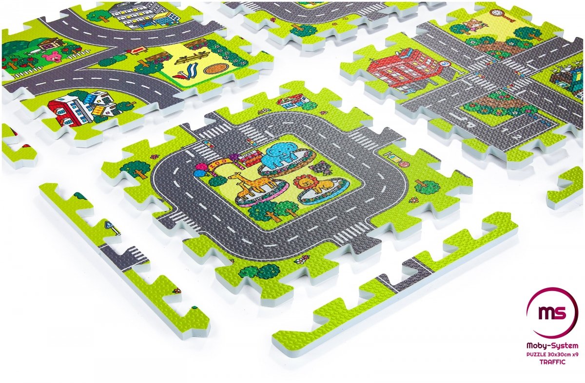 Mata edukacyjna piankowe puzzle 90 x 90 x 1cm - pianka EVA - wzór: miasto drogi ulice