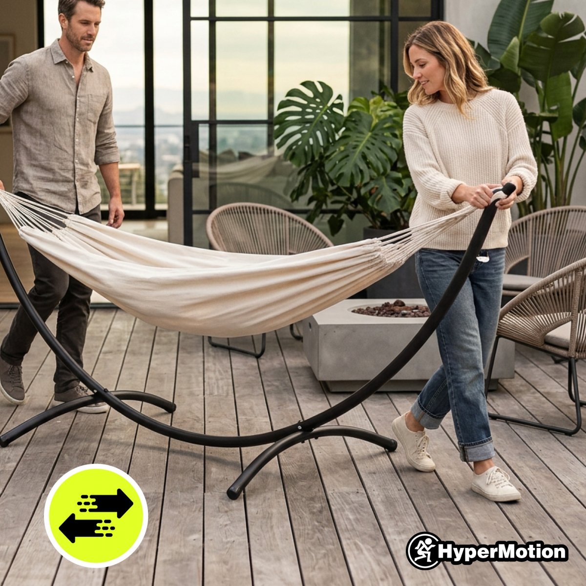 Zestaw hamak ogrodowy + stelaż metalowy łukowy – gotowa strefa relaksu